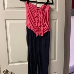 Pink and Navy Blue Ashley Stewart Brand New Chiffon Strapless Jumpsuit size 12